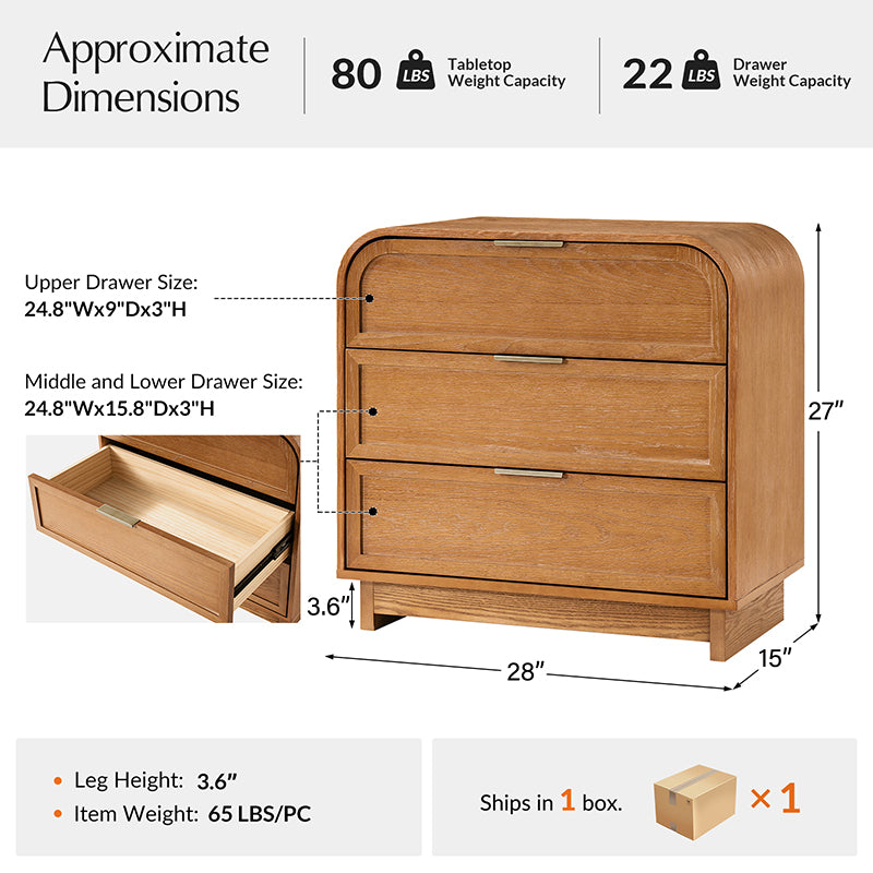 Albert Yanick 3-Drawer Nightstand