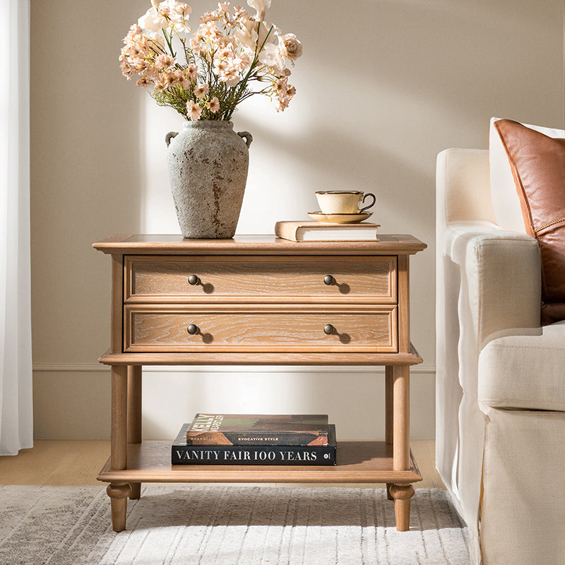 Multi-Functional Traditional Wood Nightstand with Open Shelf