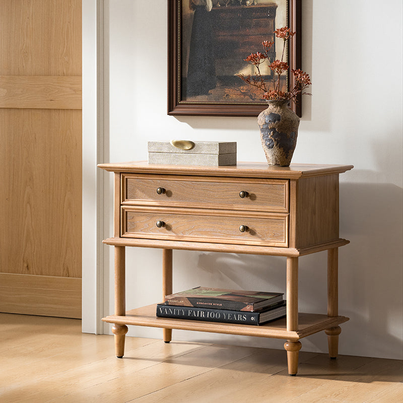 Multi-Functional Traditional Wood Nightstand with Open Shelf
