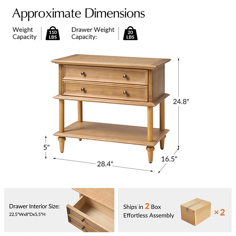 Multi-Functional Traditional Wood Nightstand with Open Shelf