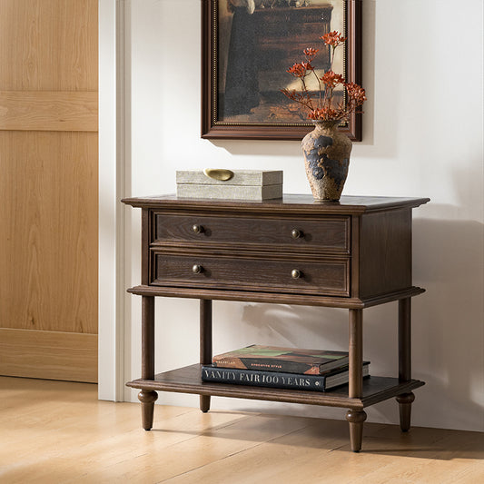 Multi-Functional Traditional Wood Nightstand with Open Shelf