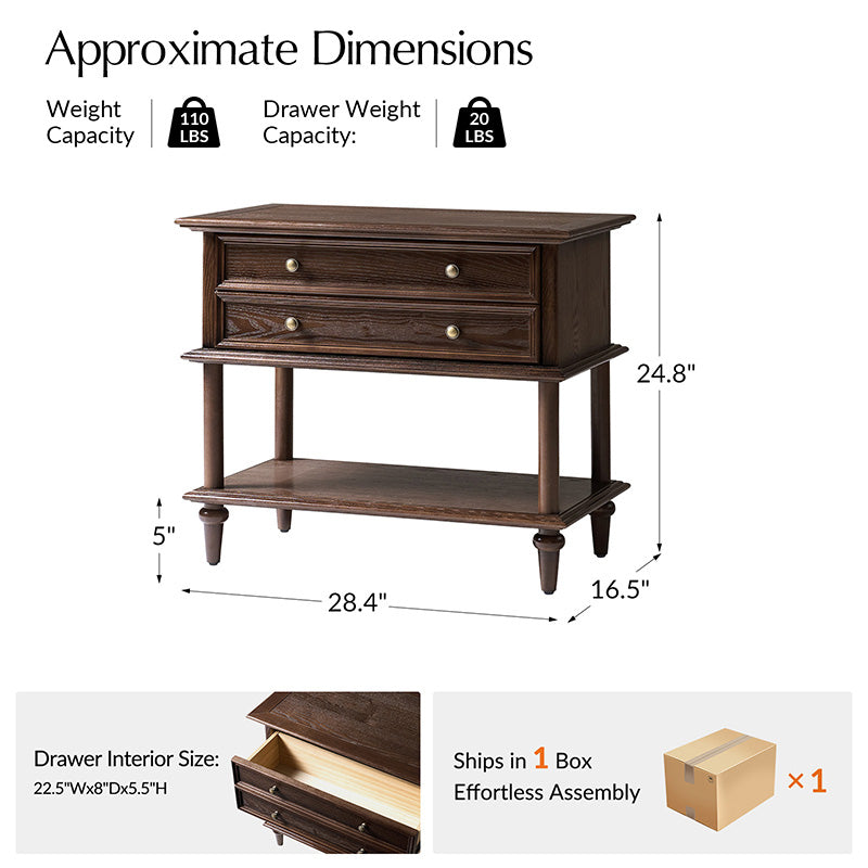 Multi-Functional Traditional Wood Nightstand with Open Shelf