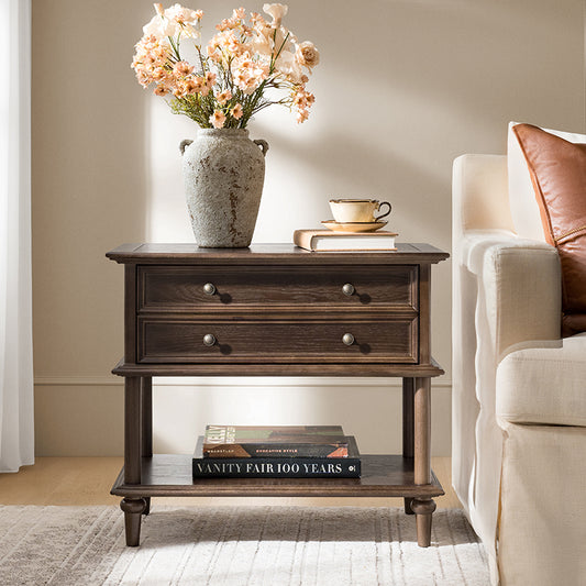 Multi-Functional Traditional Wood Nightstand with Open Shelf