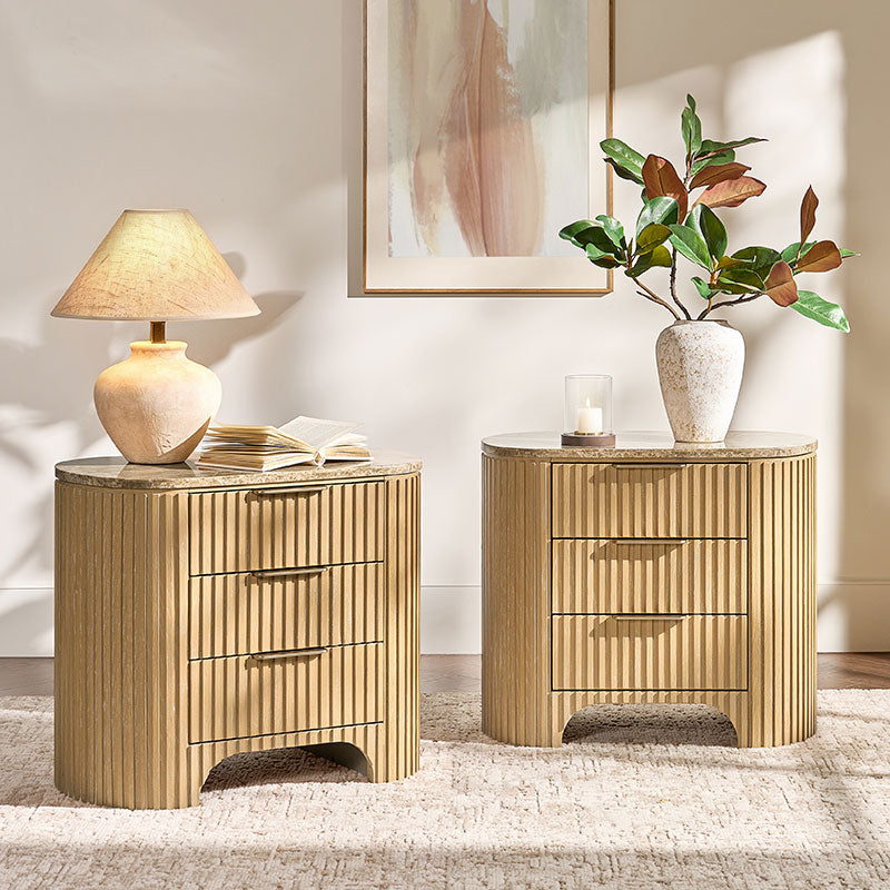 Arcua Fluted Marble Top Nightstand