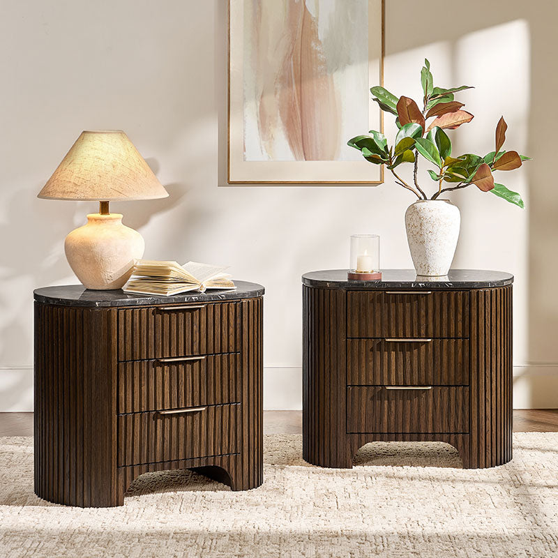 Arcua Fluted Marble Top Nightstand