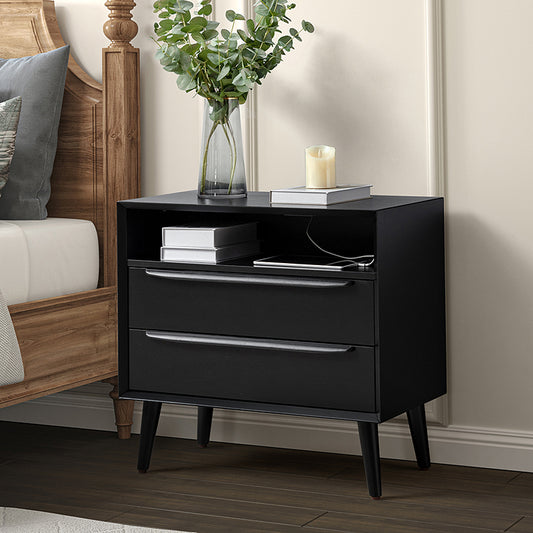 Lilian 2 - Drawer Mid Century Nightstand with Built-in Outlets(Optional Types)
