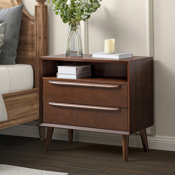 Lilian 2 - Drawer Mid Century Nightstand with Built-in Outlets(Optional Types)