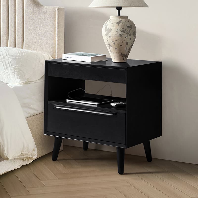 Giralda 2-Drawer Mid-century Modern Nightstand with Built-In Outlets