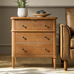 Griselda Transitional 3-Drawer End Table with Hidden Compartment, Pull-Out Tray & Power Outlet  Solid Wood Elegance