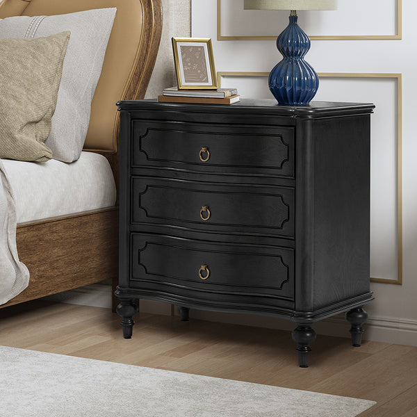 Bernhard 3-Drawer Traditional Style Nightstand Chest with Built-In Outlets