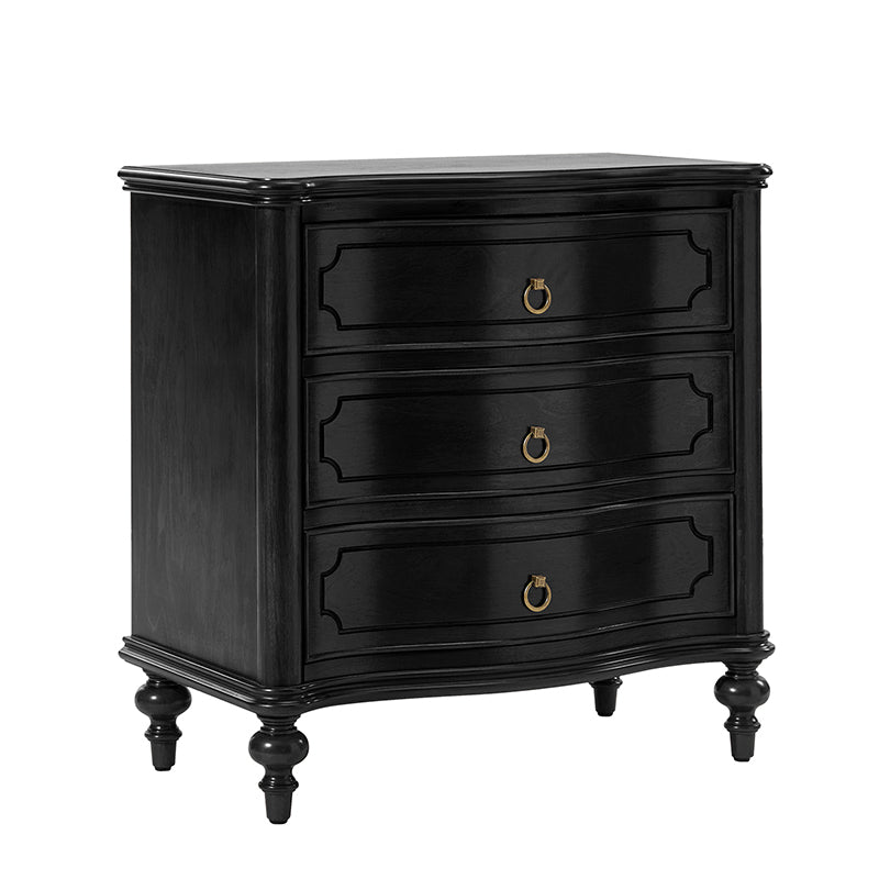 Hulala Home Bernhard 3 Drawer Traditional Style Nightstand Chest with Built in Outlets Black