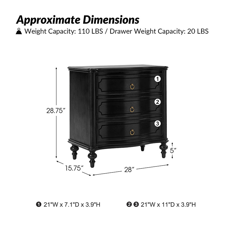 Bernhard 3-Drawer Traditional Style Nightstand Chest with Built-In Outlets