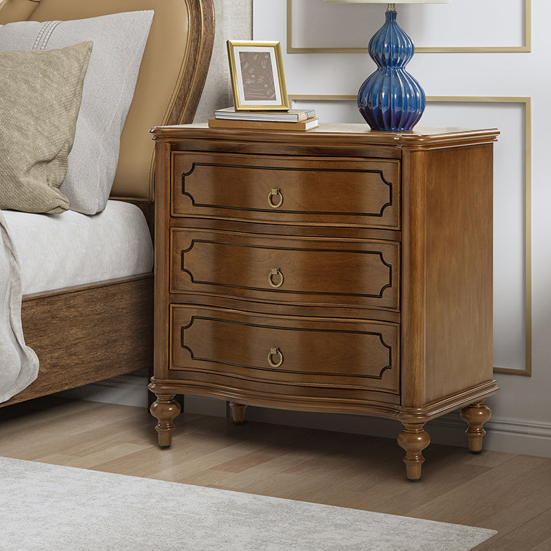 Bernhard 3-Drawer Traditional Style Nightstand Chest with Built-In Outlets