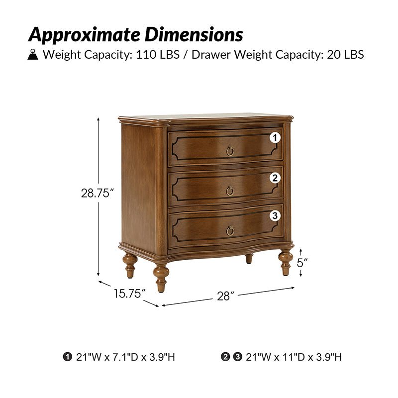 Bernhard 3-Drawer Traditional Style End Table Chest with Built-In Outlets(Optional Types)