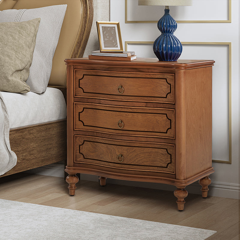 Bernhard 3-Drawer Traditional Style Nightstand Chest with Built-In Outlets