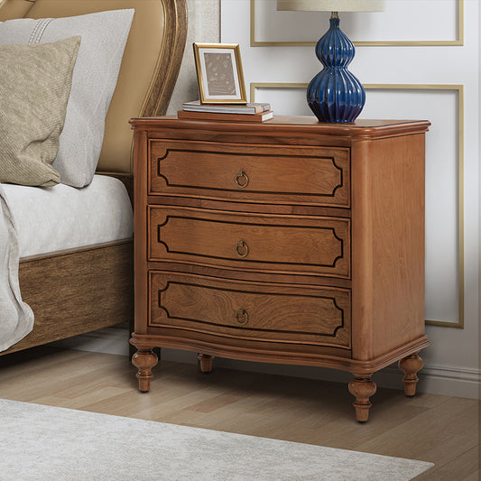 Bernhard 3-Drawer Traditional Style Nightstand with Solid Wood Legs and Built-In Outlets