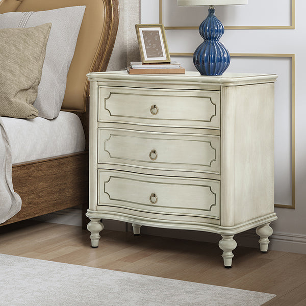 Bernhard 3-Drawer Traditional Style Nightstand Chest with Built-In Outlets