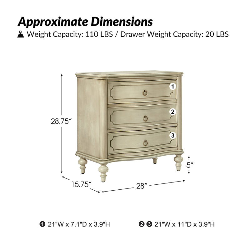 Bernhard 3-Drawer Traditional Style Nightstand Chest with Built-In Outlets