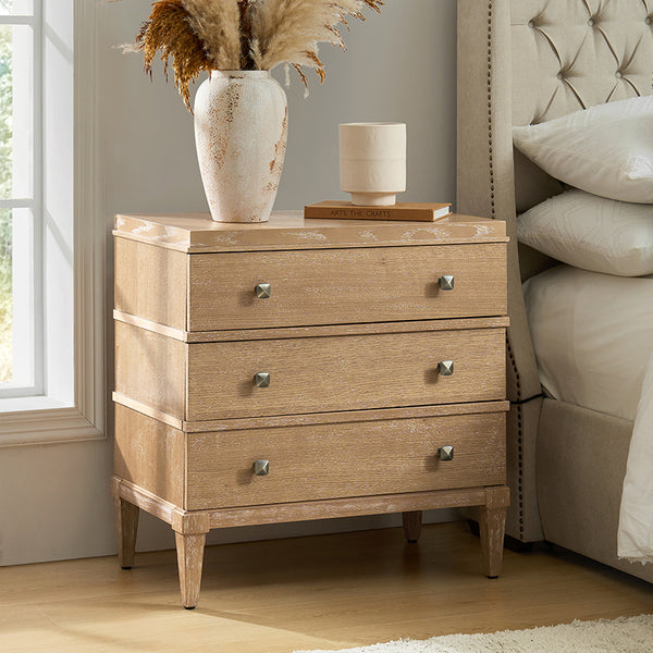 Lorenz Transitional 3-Drawer Nightstand with Charging Station