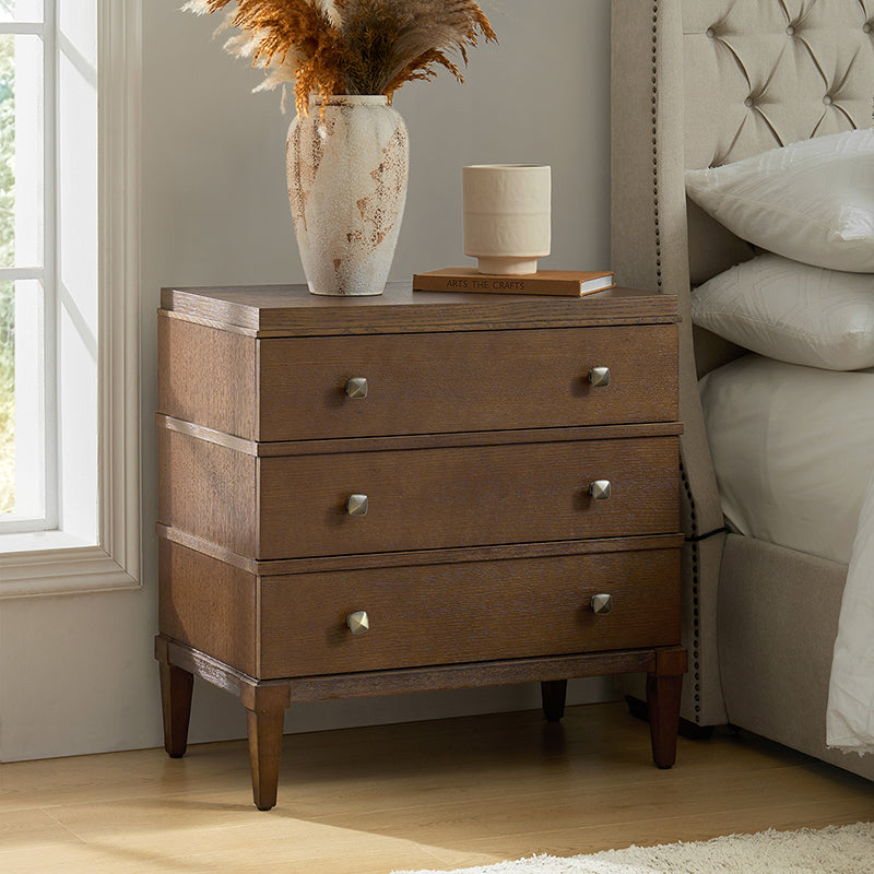 Lorenz Transitional 3-Drawer Nightstand with Charging Station