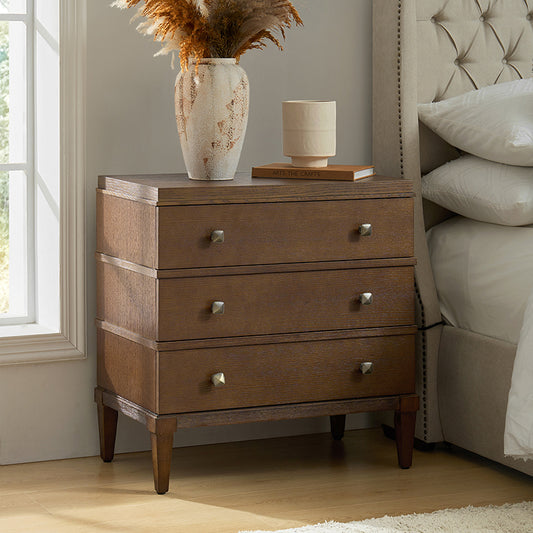 Lorenz Transitional 3-Drawer Nightstand with Charging Station