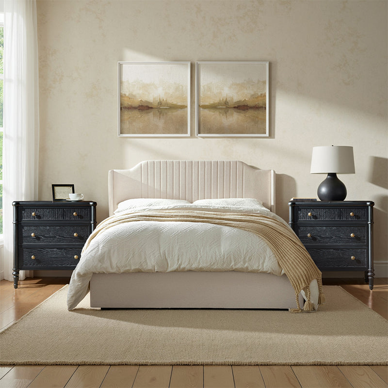 Derk Fluted Fronts Transitional Nightstand and End Table with Drawers and USB/Type-C Outlets