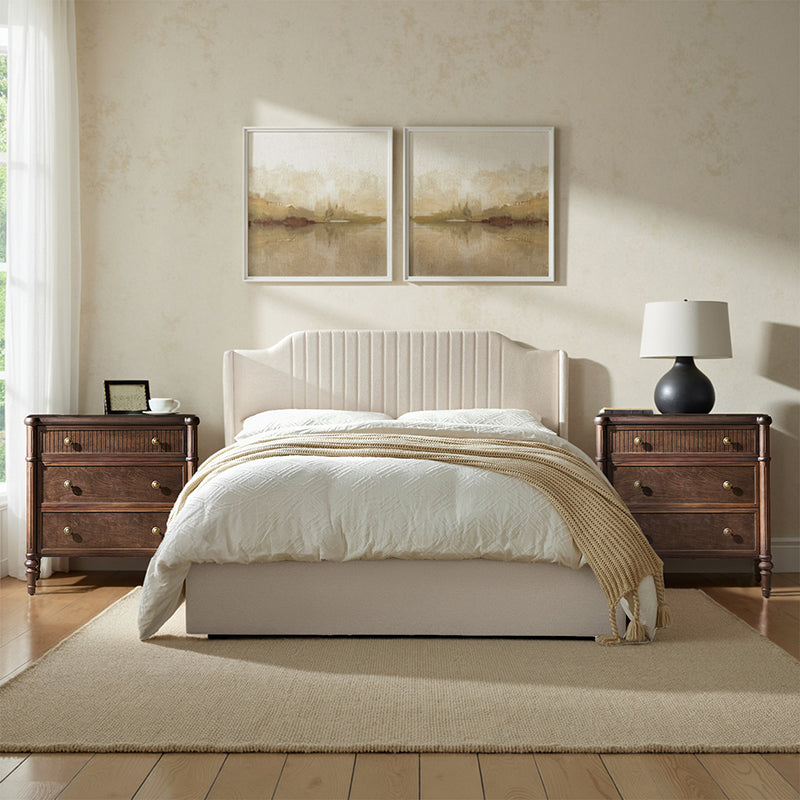 Derk Fluted Fronts Transitional Nightstand and End Table with Drawers and USB/Type-C Outlets