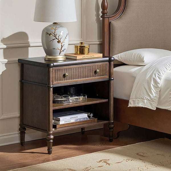 Derk Fluted Fronts Transitional Nightstand and End Table with Drawers and USB/Type-C Outlets