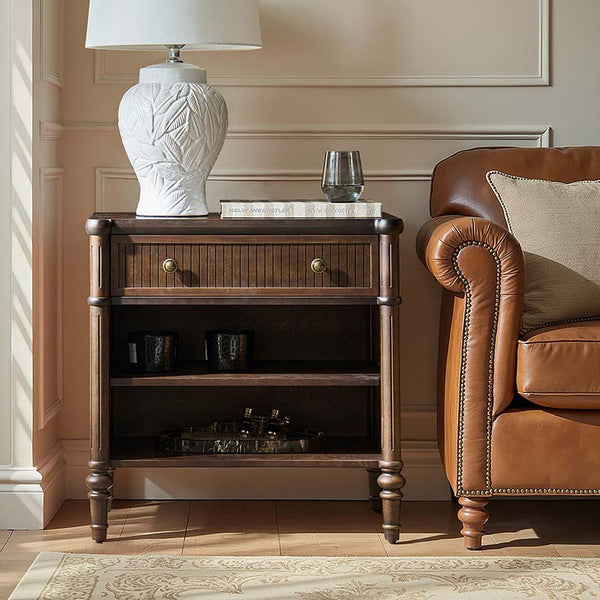 Derk Fluted Fronts Transitional End Table and End Table with Drawers and USB/Type-C Outlets