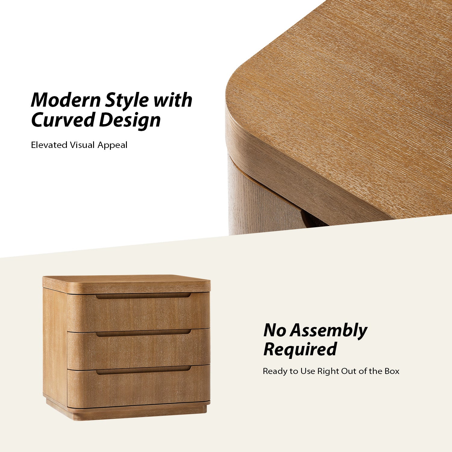 Yolanda Large 3-Drawer Nightstand with Hidden Storage(Optional Types)