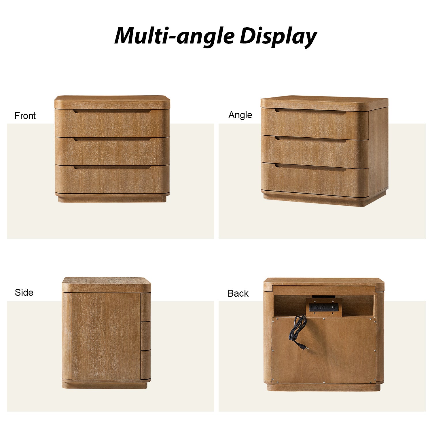 Yolanda Large 3-Drawer Nightstand with Hidden Storage(Optional Types)