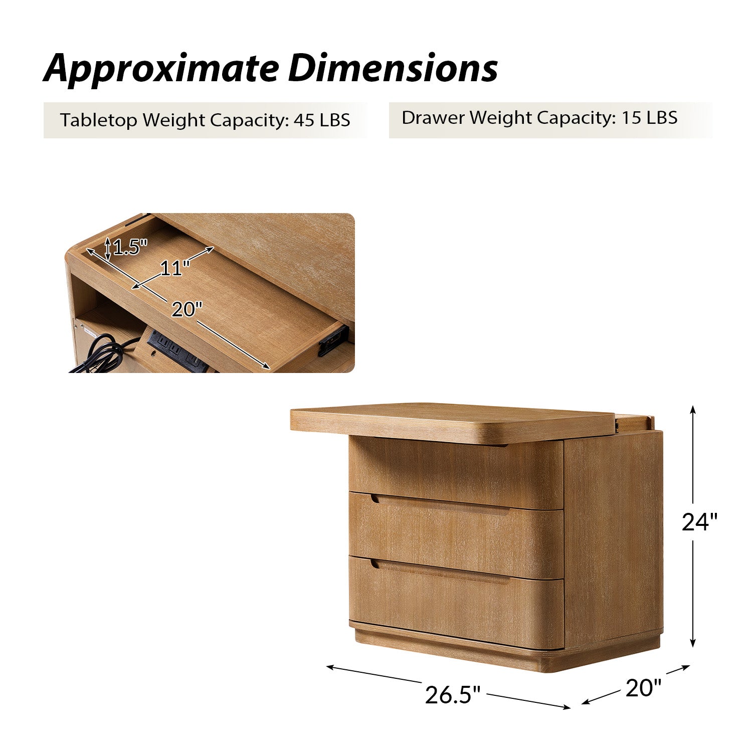 Yolanda Large 3-Drawer Nightstand with Hidden Storage(Optional Types)