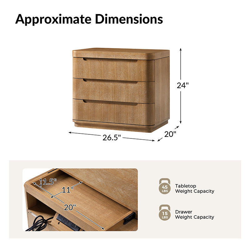 Yolanda Large 3-Drawer Nightstand with Hidden Storage(Optional Types)