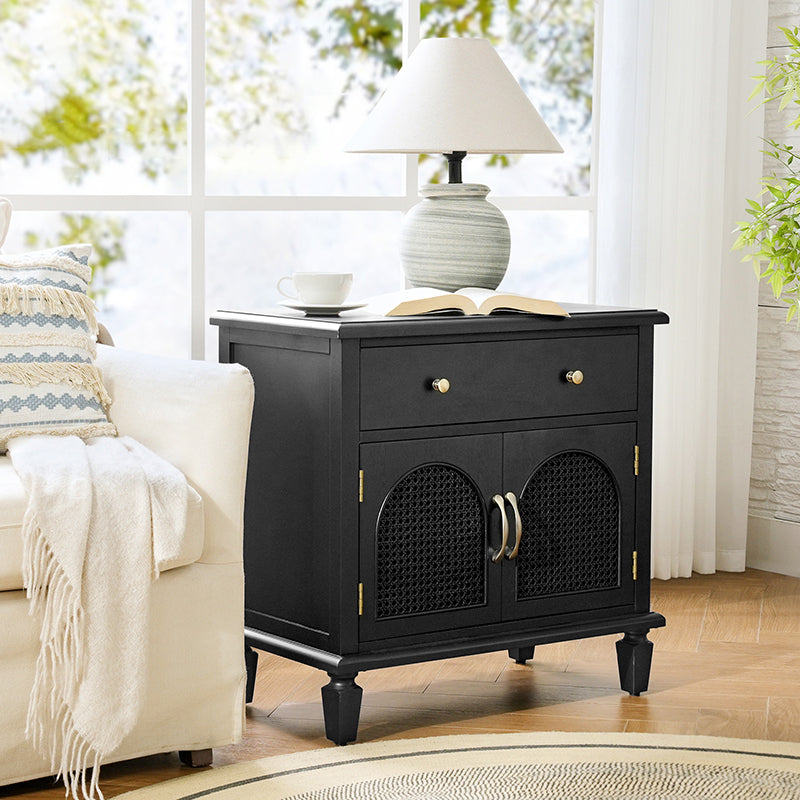 Camilo 27" Tall Arched Faux Rattan Nightstand With Built-In Outlets