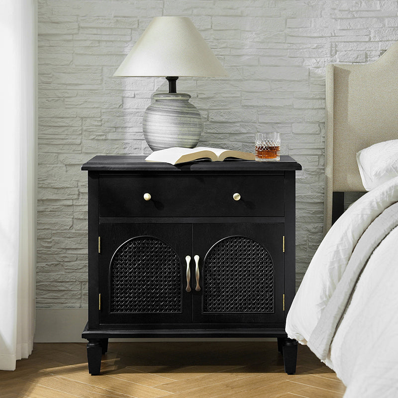 Camilo 27" Tall Arched Faux Rattan Nightstand With Built-In Outlets