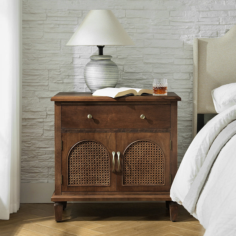 Camilo 27" Tall Arched Faux Rattan Nightstand With Built-In Outlets ...