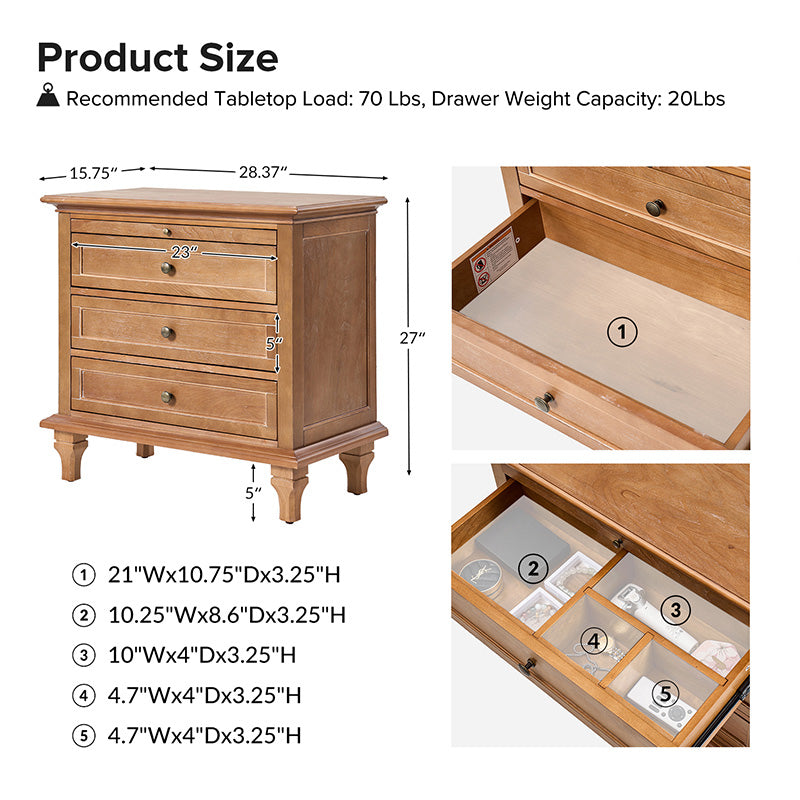 Galatea 3 - Drawer Nightstand Chest with Built-In Outlets