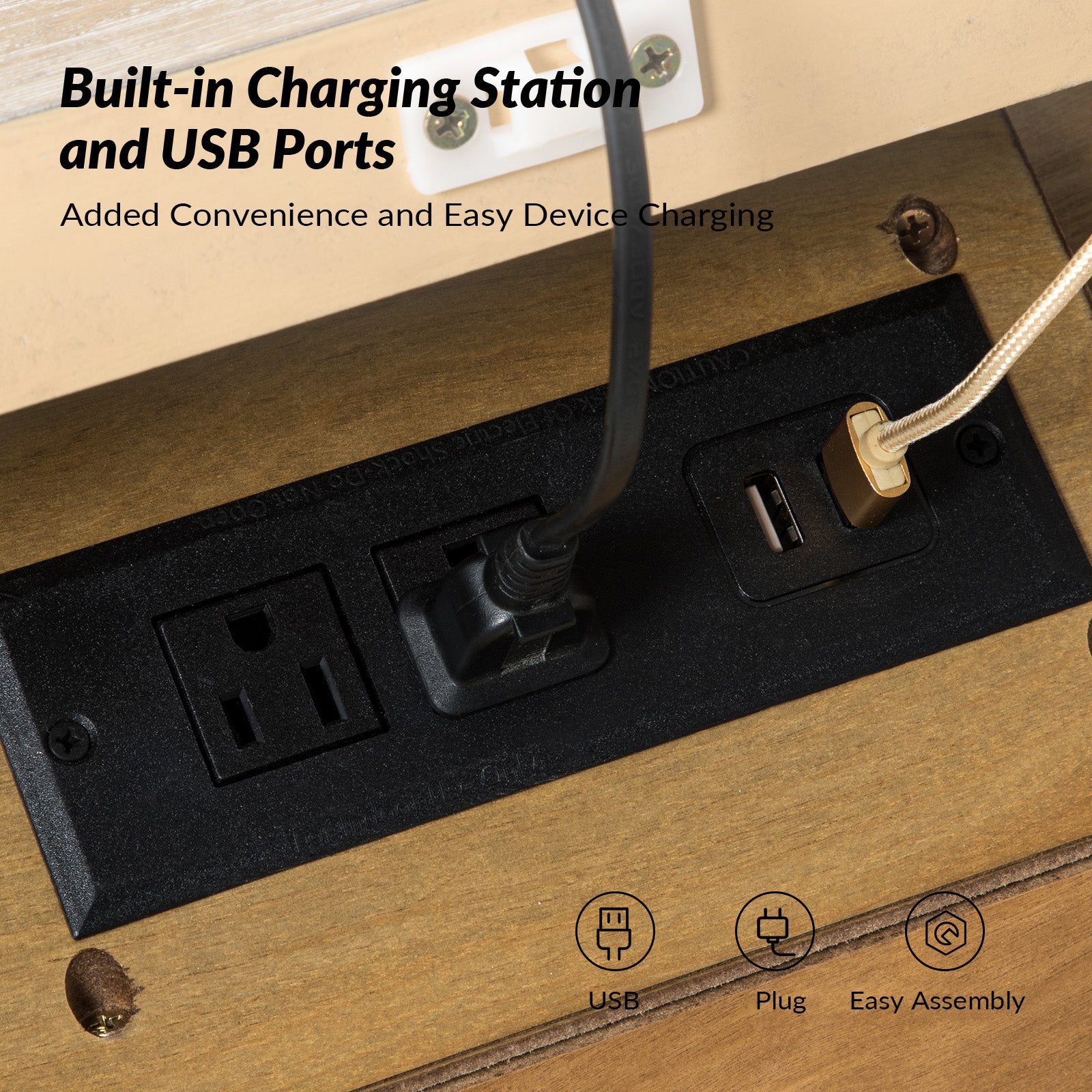 Galatea 3 - Drawer Nightstand Chest with Built-In Outlets(Optional Types)