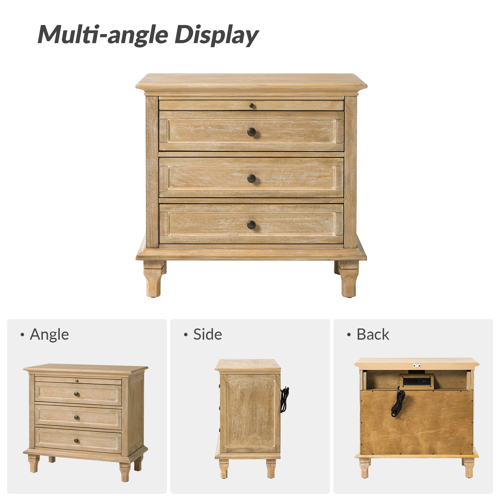 Galatea 3 - Drawer Nightstand Chest with Built-In Outlets(Optional Types)