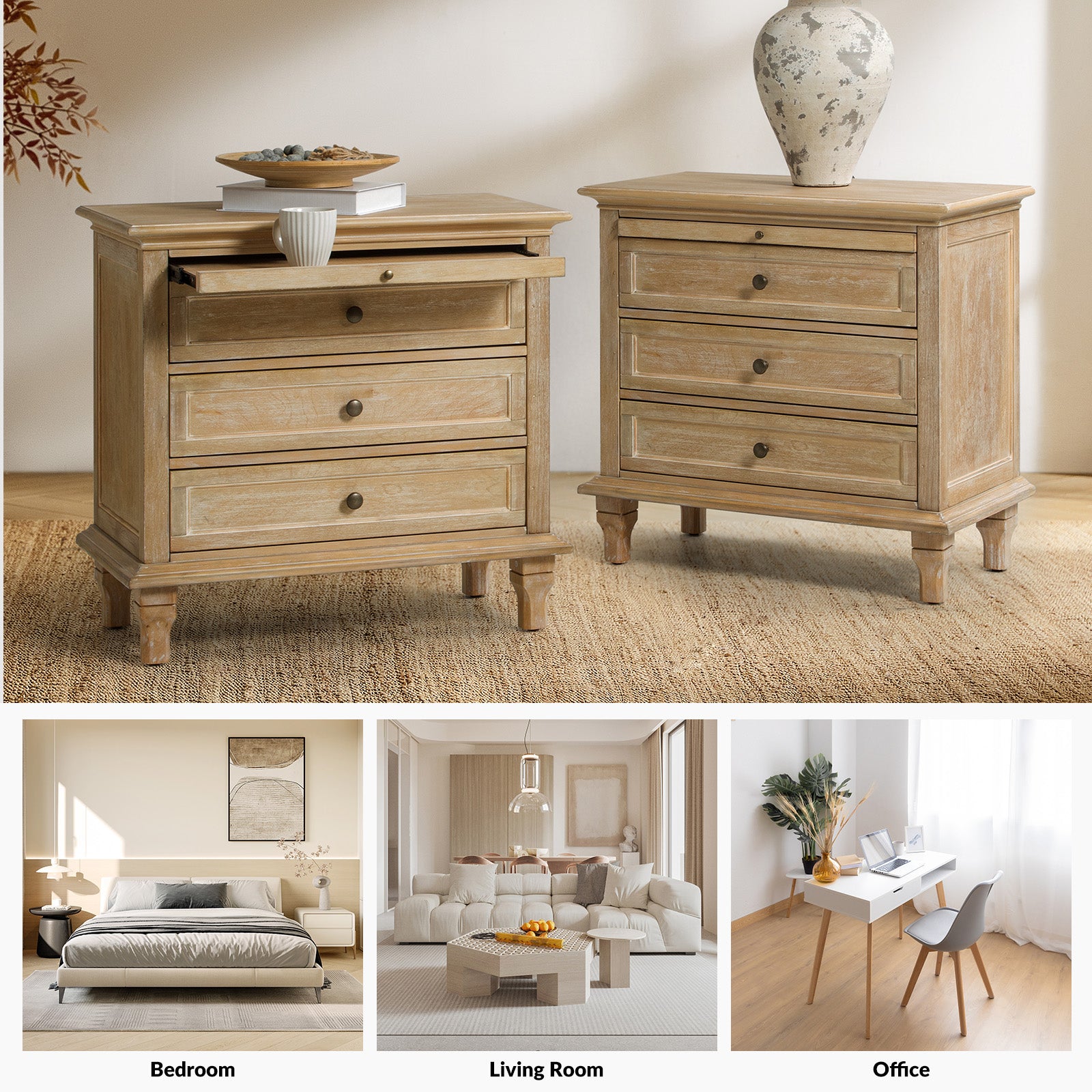 Galatea 3 - Drawer Nightstand Chest with Built-In Outlets(Optional Types)