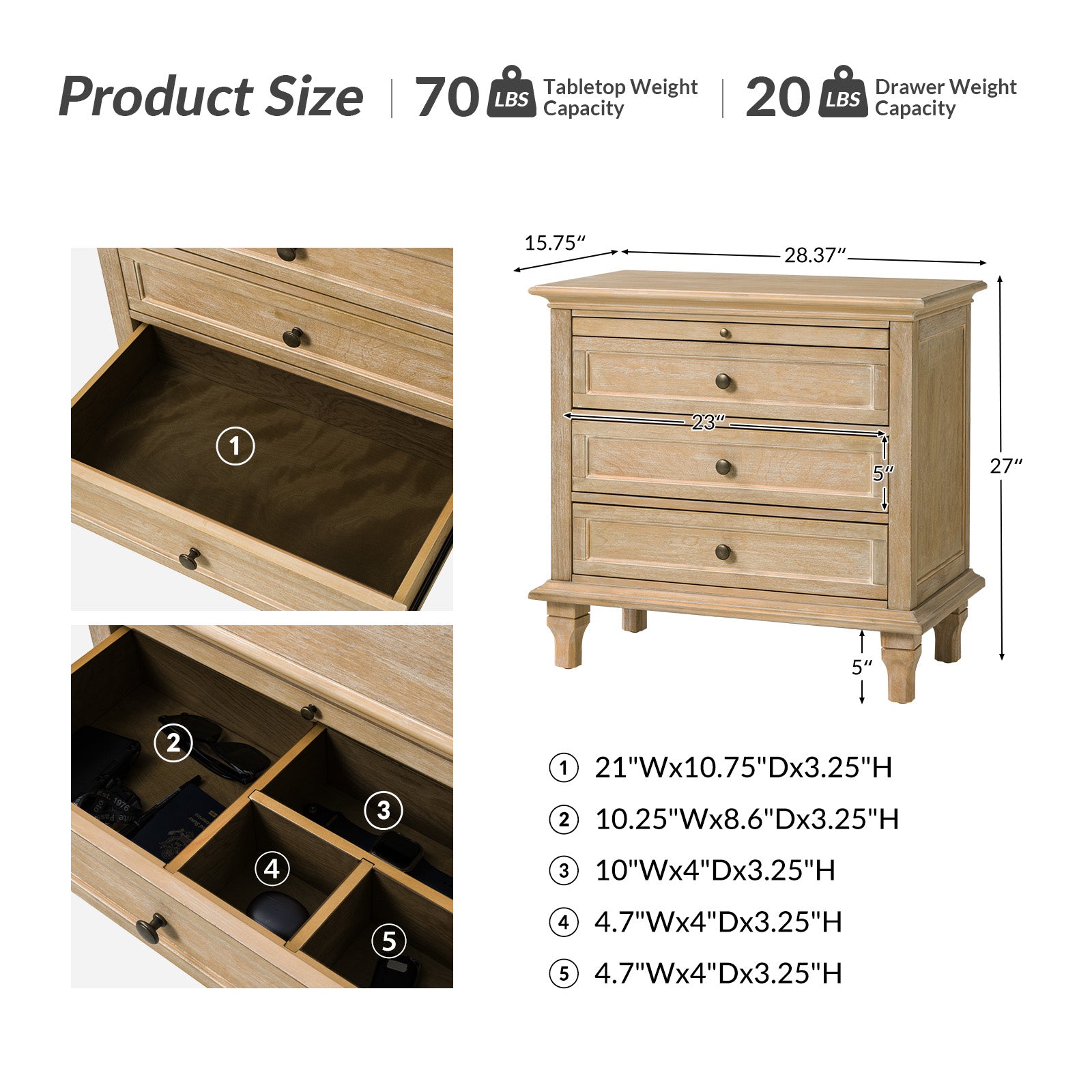 Galatea 3 - Drawer Nightstand Chest with Built-In Outlets(Optional Types)
