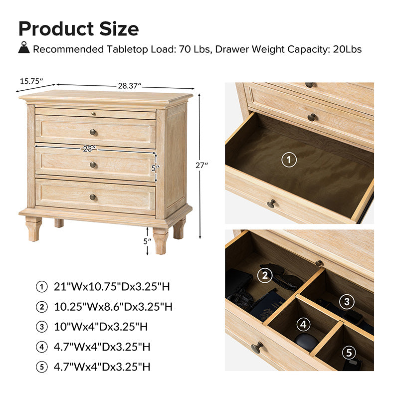 Galatea 3 - Drawer Nightstand Chest with Built-In Outlets