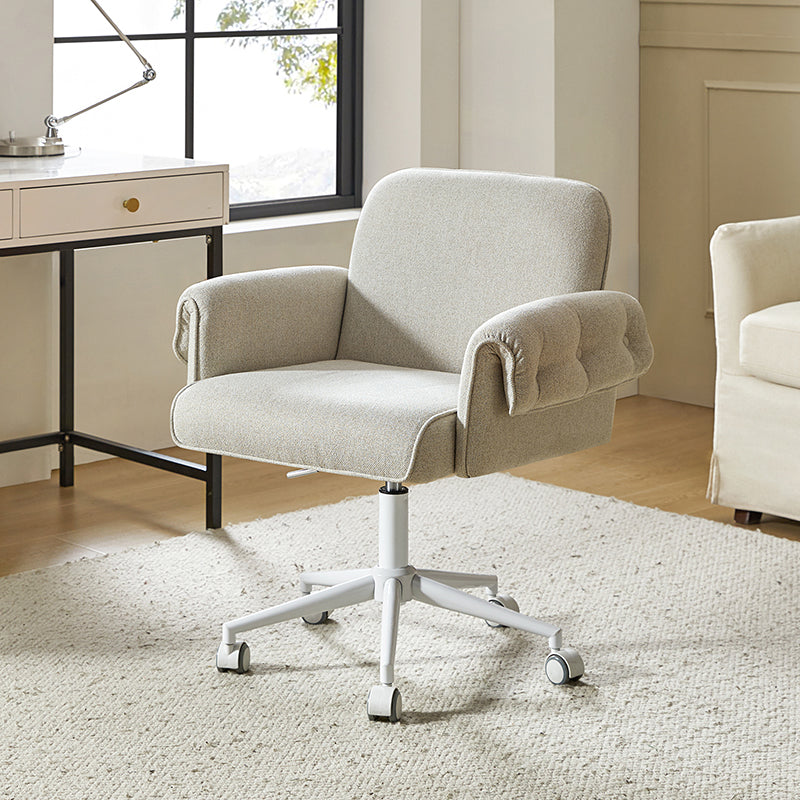 Arvid Creamy Style Upholstered Swivel Task Accent Chair