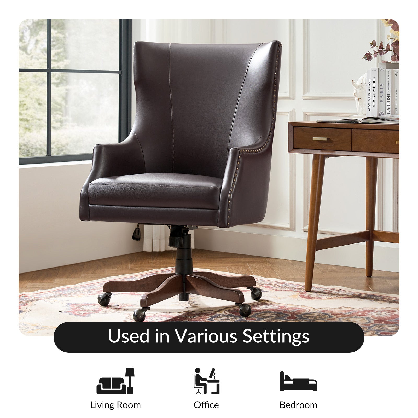 Caesar Classic Modern Office Chair with Elegant Copper Nailheads