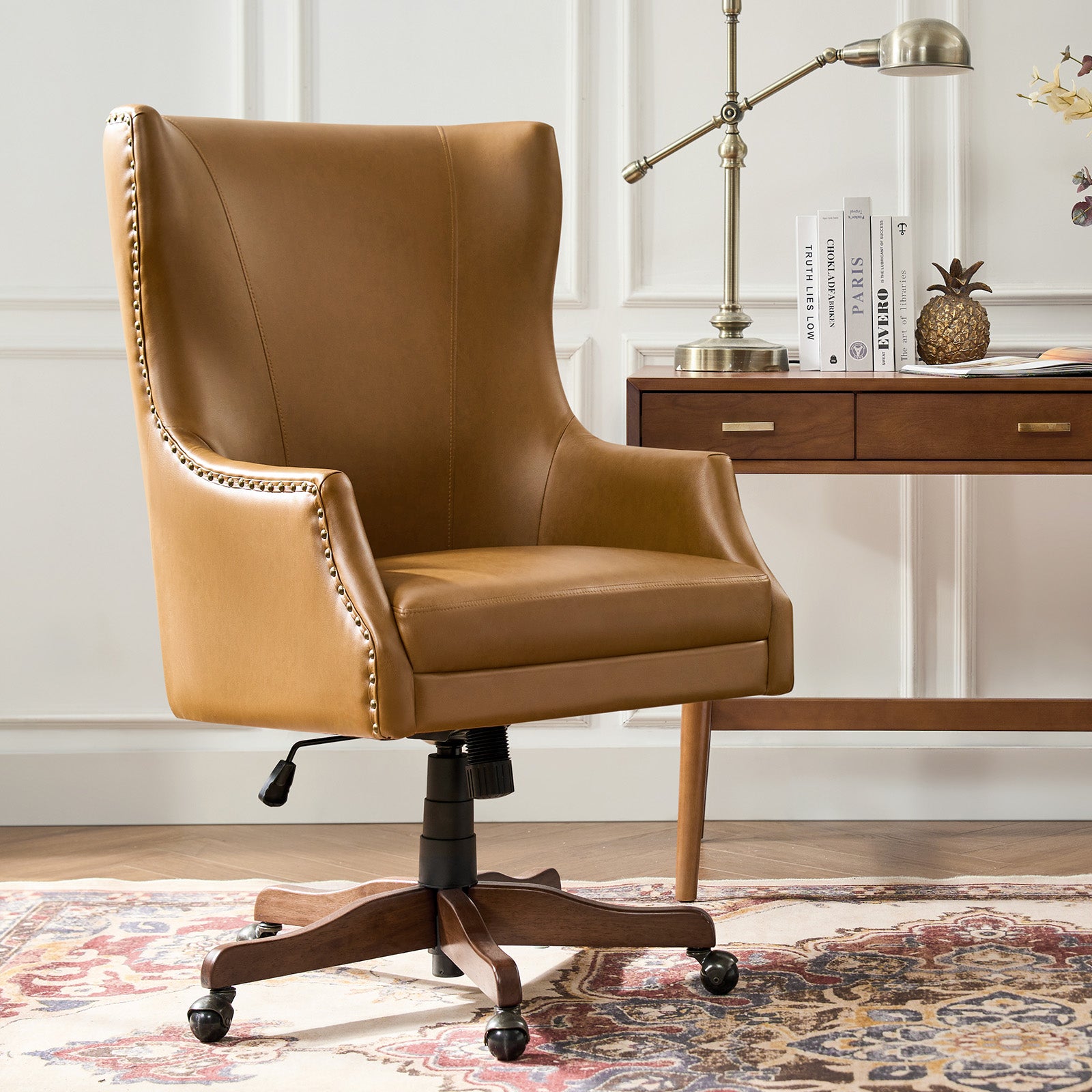 Caesar Classic Modern Office Chair with Elegant Copper Nailheads