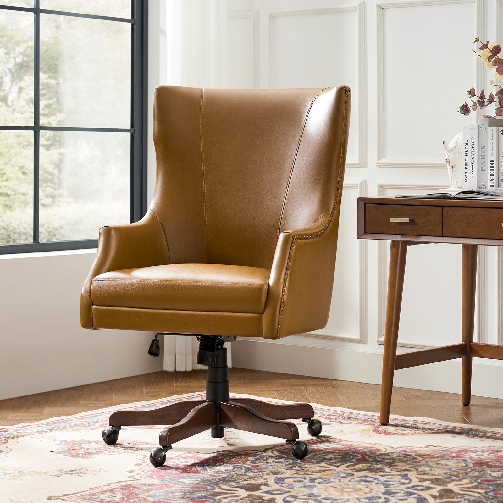 Caesar Classic Modern Office Chair with Elegant Copper Nailheads