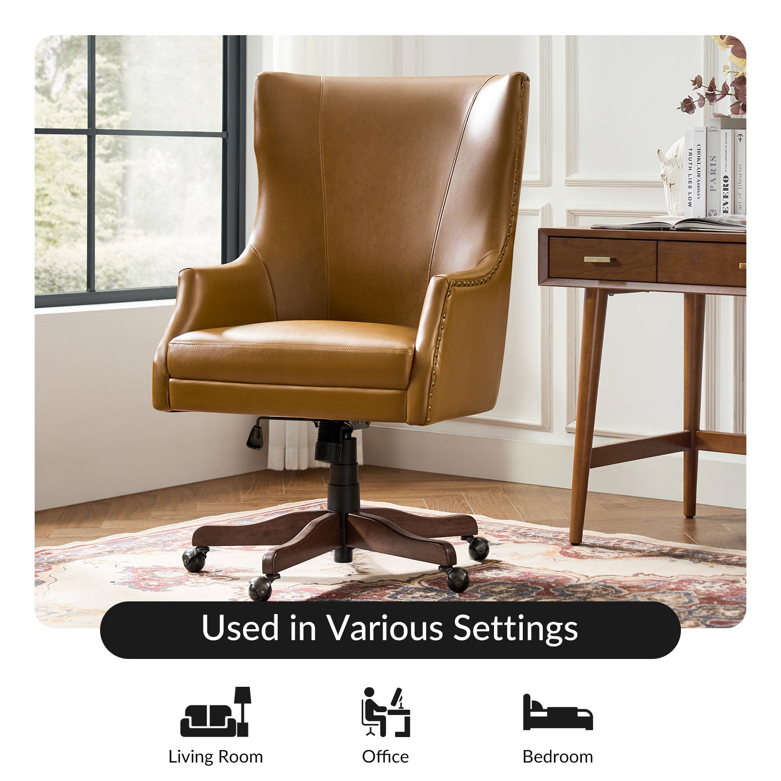 Caesar Classic Modern Office Chair with Elegant Copper Nailheads