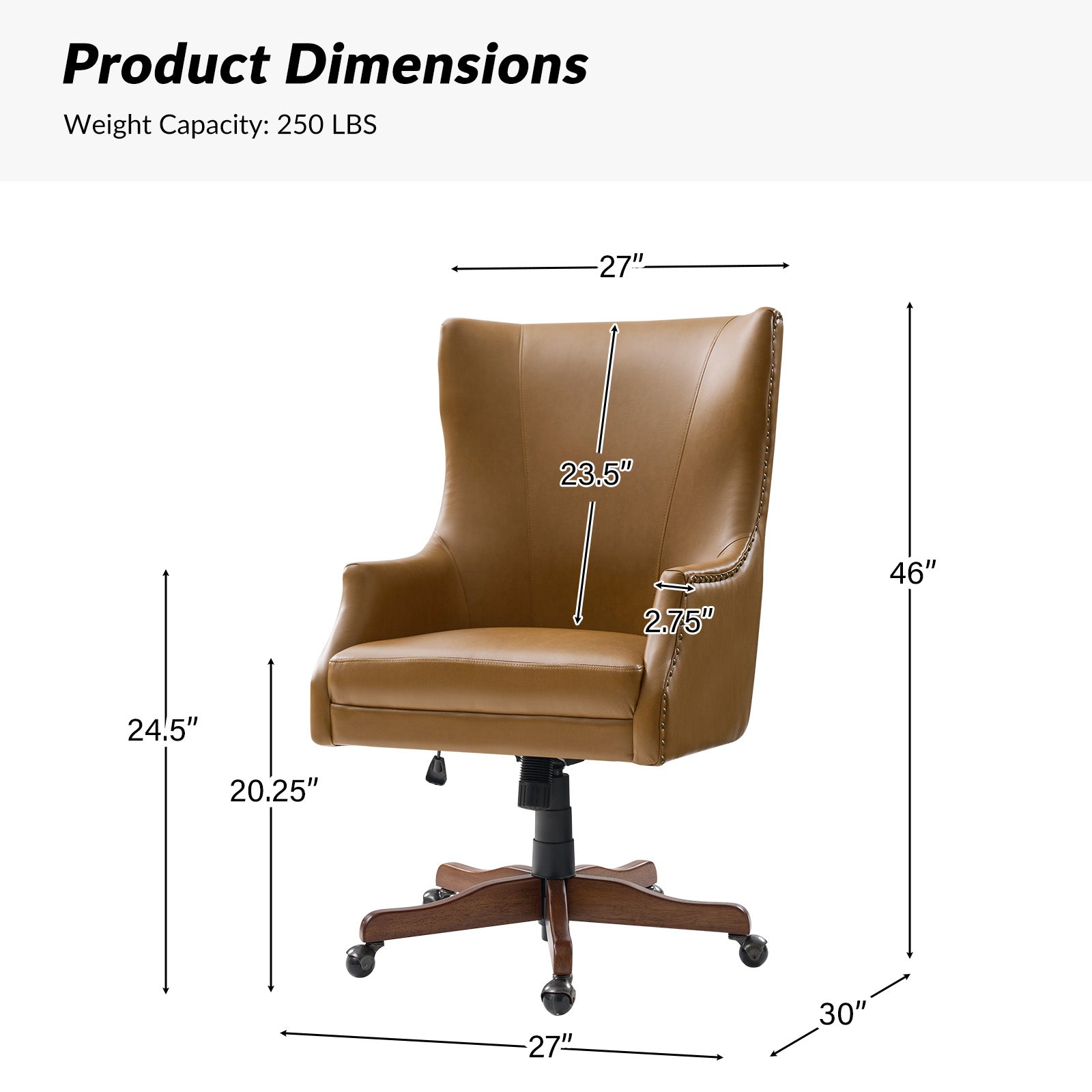 Caesar Classic Modern Office Chair with Elegant Copper Nailheads