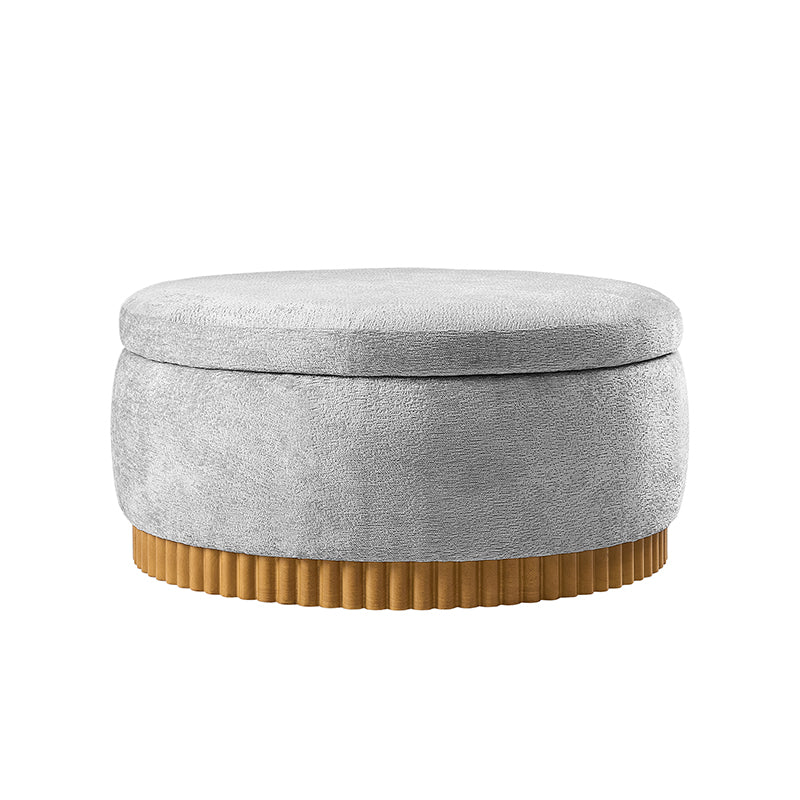 Eon Round Storage Ottoman with Reversible Tray – Soft Upholstered Accent Footstool