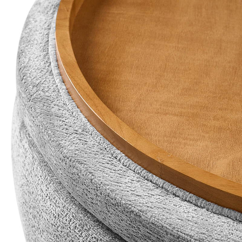 Eon Round Storage Ottoman with Reversible Tray – Soft Upholstered Accent Footstool